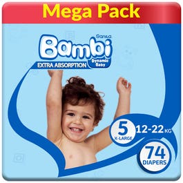 Bambi Size (5) Mega Pack 74 Diapers New