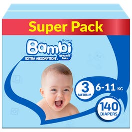 Bambi Size (3) jumbo Box 140 Diapers New