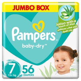 Pampers Aloe Vera Taped Diapers, Size 7, 15+kg, Mega Pack, 56 Diapers 