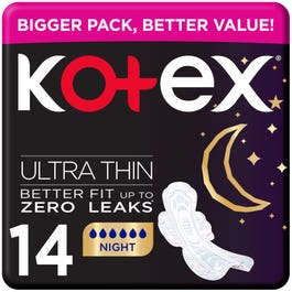 Kotex Ultra Thin Pads Nighttime With Wings Value Pack 14 Pads