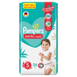 Pampers Aloe Vera Pants Diapers, Size 5, 12-18kg, Giant Pack, 56 Diapers 