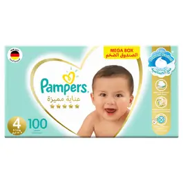 Pampers Premium Care Taped Diapers, Size 4, 9-14 kg, Mega Box, 100 Diapers