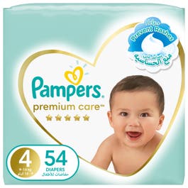 Pampers Premium Care Taped Diapers, Size 4, 9-14 kg, Mega Pack, 54 Diapers