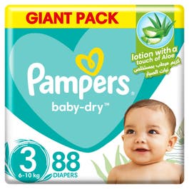 Pampers Aloe Vera Taped Diapers, Size 3, 6-10kg, Giant Pack, 88 Diapers 