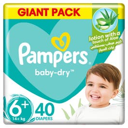 Pampers Aloe Vera Taped Diapers, Size 6+, 14+kg, Giant Pack, 40 Diapers 